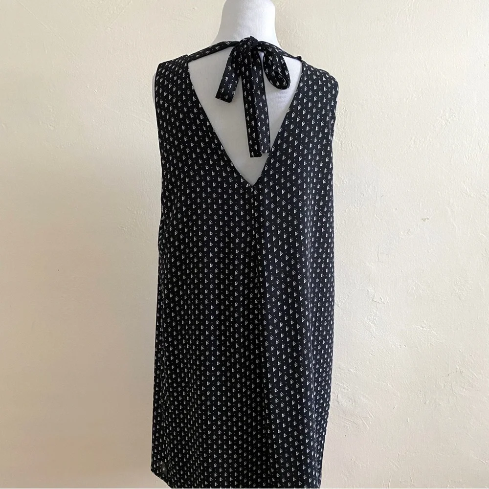 H&M Shift Dress Black 12 White Sheer Overlay Knee Length Sleeveless Sz 12